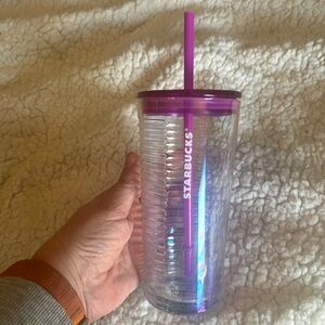 Starbucks 2022 Spring Easter Pink Fuchsia Ribbed Clear 18oz Glass Tumbler straw